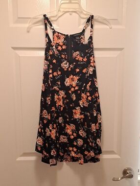 torrid Black Floral Top with Orange and Cream Blooms